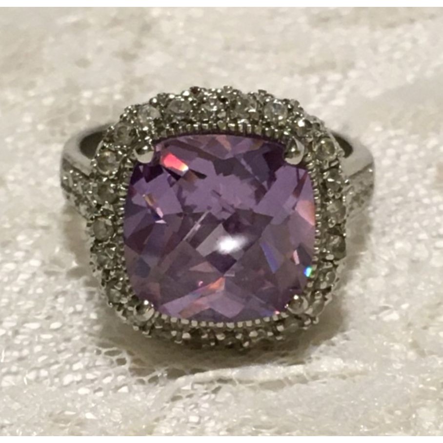 Purple Stone Cocktail Ring Silver Tone Womens Size 9 Hallo Design